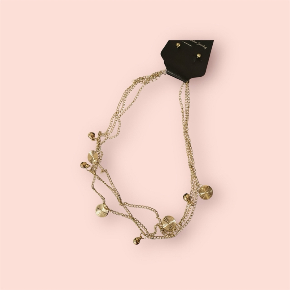 🥳 7/$10 CLEARANCE PRICE❣️ Multi-layer Disc Stud Earrings & Necklace Set Gold